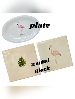 Rae Dunn Ceramic Flamengo Plate & Block / Plaque / Paperweight